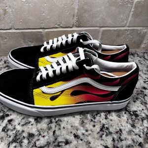 Size 9.5- Vans Old Skool Flames  Black Suede,  Flame Graphic Men's Sneaker
